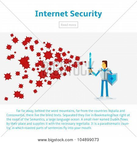 Internet Security Vector Illustration In Flat Infographic Style. Protect Your Data From Viruses.