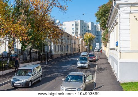 MOSCOW RUSSIA - 21.09.2015. Great Znamensky Lane is Ancient Street