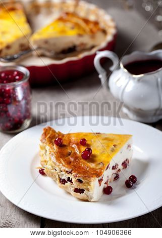 Cottage cheese pudding with  cranberry sauce
