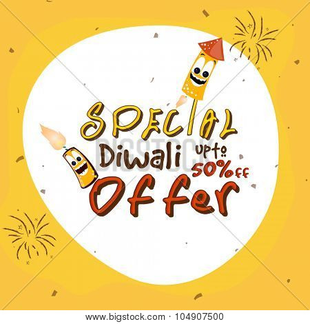 Sale Poster, Banner or Flyer with special discound offer on firecrackers for Indian Festival of Lights, Happy Diwali celebration.