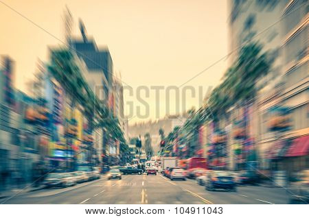 Los Angeles - Hollywood Boulevard Before Sunset - Walk Of Fame On A Defocused Vintage Filtered Look