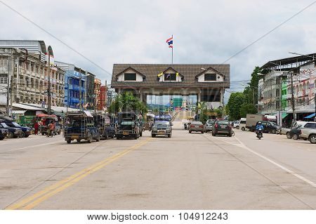 Exterior of the Thai-Myanmar border terminal in Mae Sot, Thailand.