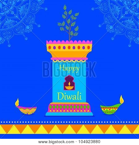 Indian house decorated with diya in Diwali night