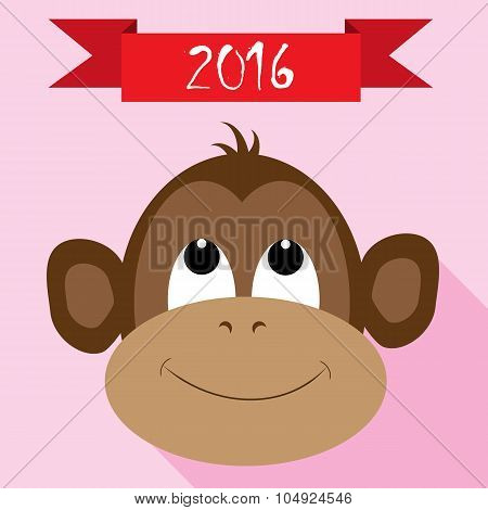 Monkey icon with new year red ribbon