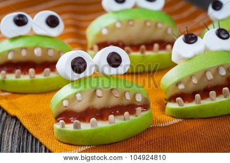 Homemade halloween scary food monsters natural vegetarian snack. Celebration party decoration recipe