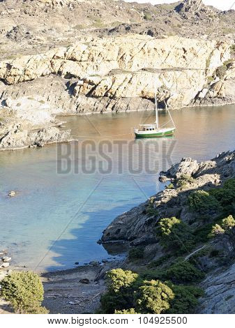Boats On Mediterranean Bay. Spain