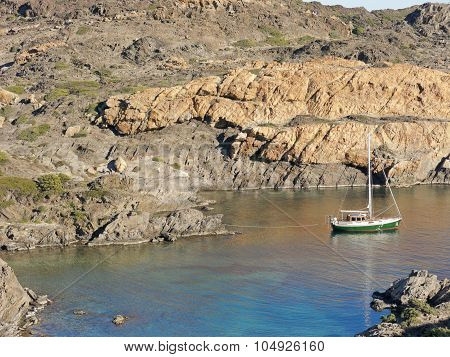 Boats On Mediterranean Bay. Spain