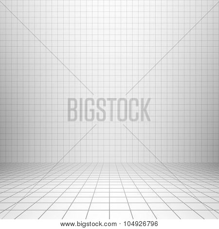 Interior backdrop with perspective grid. Vector.