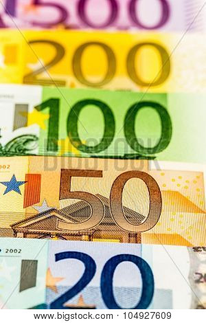many different euro bills. photo icon for wealth and investment.