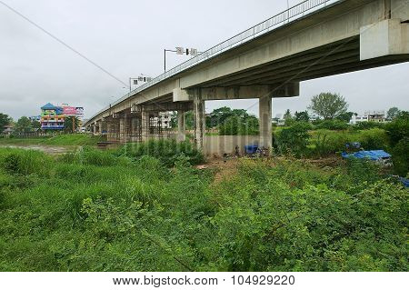 View to the Friendship bridge connecting Thailand to Myanmar in Mae Sot, Thailand.