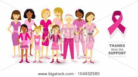 Breast Cancer Awareness Pink Women Happy Ribbon