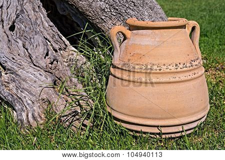 One Big Ancient Ceramic Pot Closeup