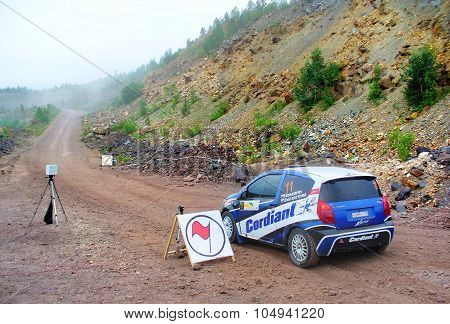 BAKAL, RUSSIA - JULY 9: Sergey Naryshkin's Citroen C2 (No. 11) competes at the annual Rally Southern Ural on July 9, 2011 in Bakal, Satka district, Chelyabinsk region, Russia.