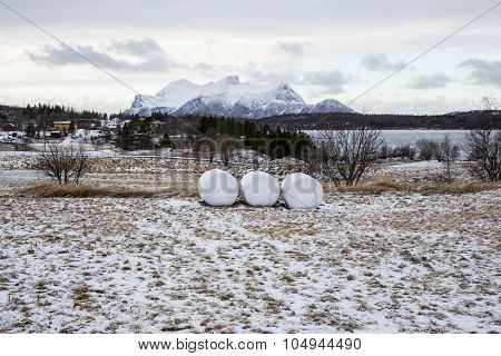 Norwegian landscape with snowy mountains in the winter Nordland Norway