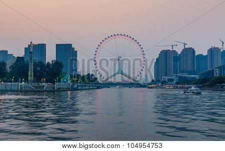 Beautiful Night View Of The Haihe River In Tianjin , China