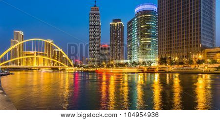 Beautiful Night View Of The Haihe River In Tianjin , China