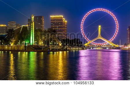 Beautiful Night View Of The Haihe River In Tianjin , China