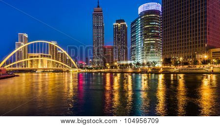 Beautiful Night View Of The Haihe River In Tianjin , China