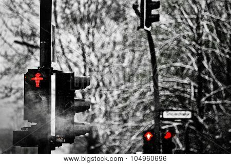 Berlin pedestrian crossing sign with a red man Ampelmännchen