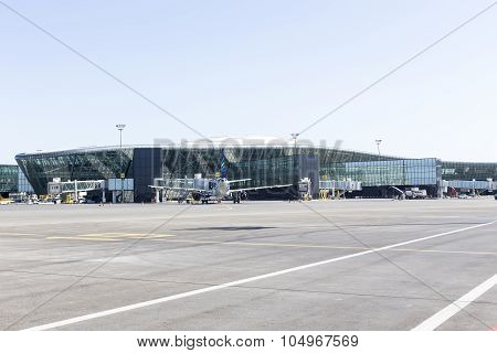 Back View Of An Airplane In The Airport In Baku, Azerbaijan.