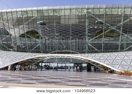 View Of Tourists Coming Out Of The Airport In Baku, Azerbaijan.
