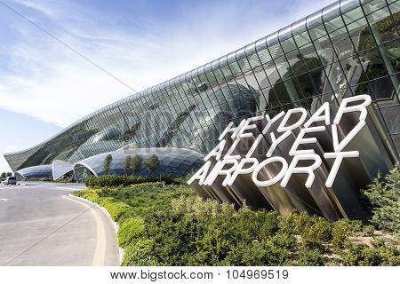 View Of The Heydar Aliyev International Airport Sign, In Baku, Azerbaijan. The Airport Is The Home O