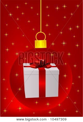 Red Christmas background con palla e fiocco di neve