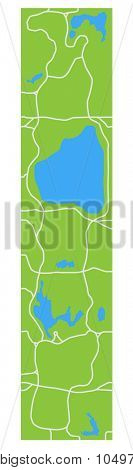 Minimalistic stylized map of Central Park New York showing lakes and main transitions.