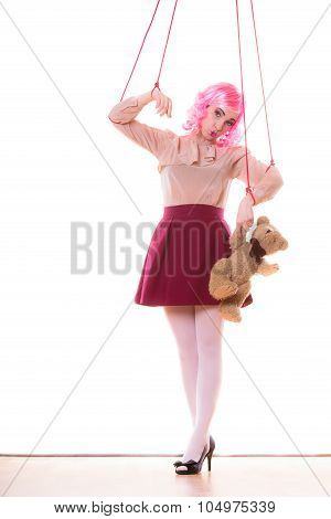 Woman Girl Stylized Like Marionette Puppet On String