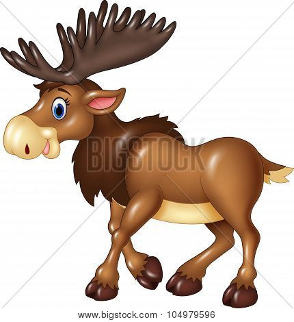 Cartoon moose happy moose isolated on white background