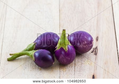 Thai Purple Eggplants Or Purple Small Brinjal.