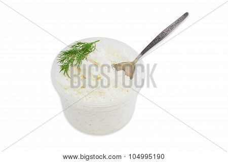 Container Of Cottage Cheese With Tea Spoon