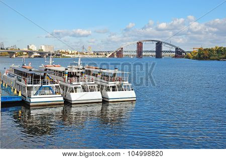 Tourist Boat On The Dnieper River In Kiev, Ukraine