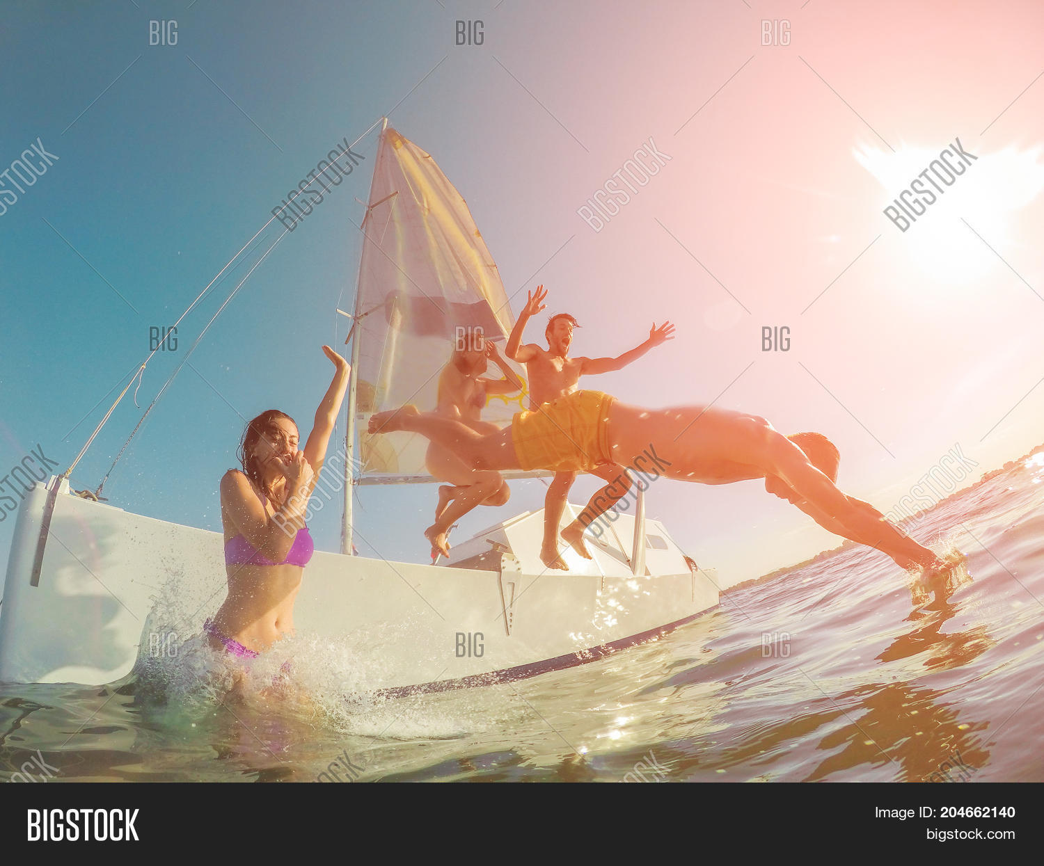 Happy Friends Diving Image & Photo (Free Trial) | Bigstock