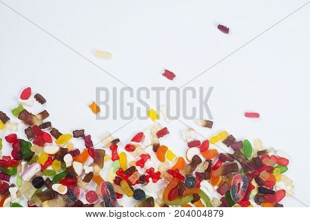 Tasty Different Jelly Candy On White Background