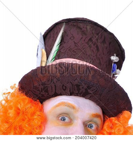 Mad Hatter's Different Facial Emotions. Close-up Portrait Of Smiling And Fooling Around Animator In 