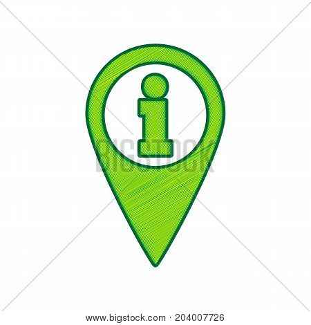 Map pointer with information sign. Vector. Lemon scribble icon on white background. Isolated