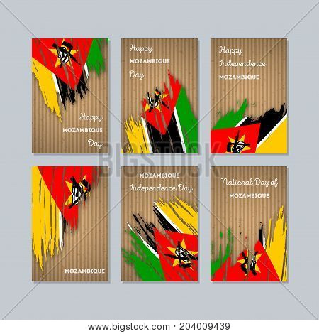Mozambique Patriotic Cards For National Day. Expressive Brush Stroke In National Flag Colors On Kraf