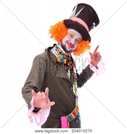 Mad Hatter's Different Facial Emotions. Close-up Portrait Of Smiling And Fooling Around Animator In 