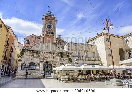 ZADAR, CROATIA - JULY 15, 2017: Streets of the tourist city of Zadar, Dalmatia Croatia