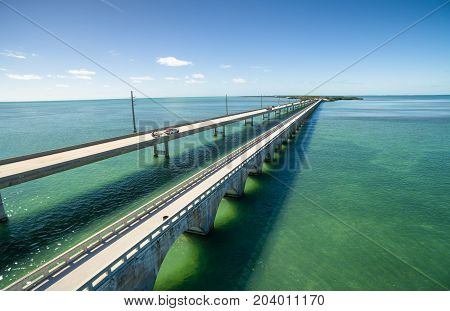Aerial view along the seven mile bridge of US1 to the florida keys