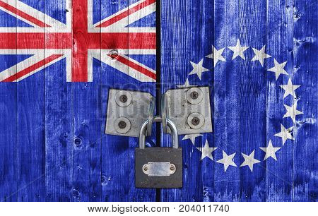 Cook Islands flag on door with padlock