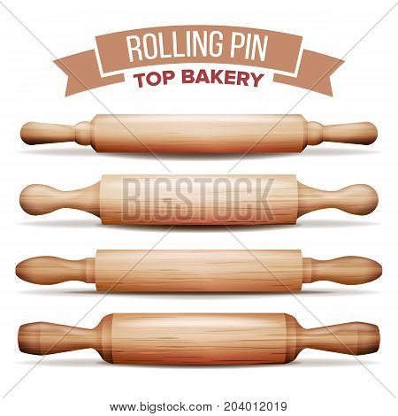 Classic Kitchen Rolling Pin Vector. Dough Equipment. Wooden Roller. Isolated Illustration