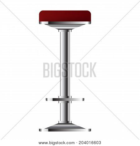 Red and metallic bar stool vector illustration. Realistic 3d High Bar chair for Bar interior design.
