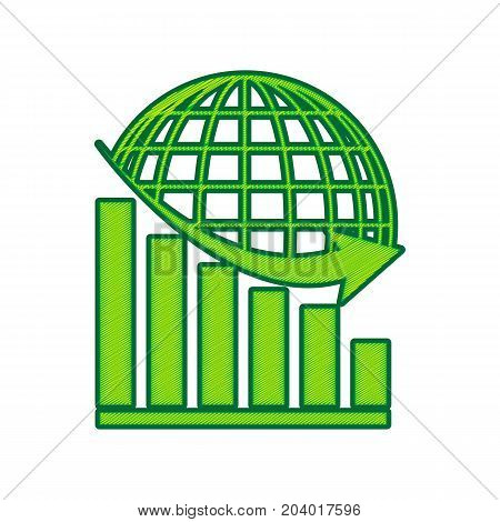 Declining graph with earth. Vector. Lemon scribble icon on white background. Isolated
