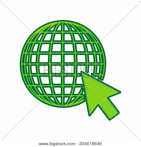 Earth Globe with cursor. Vector. Lemon scribble icon on white background. Isolated