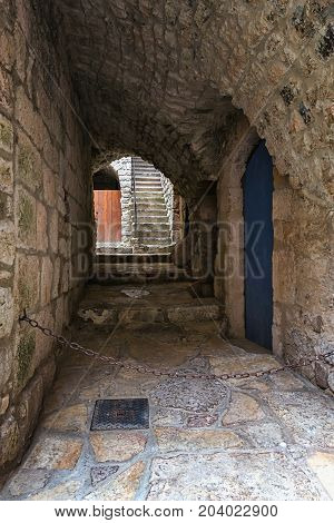 Old subpass in the village Vogue in the Ardeche region which is recognized as historical heritage and is considered one of ten charming villages of France