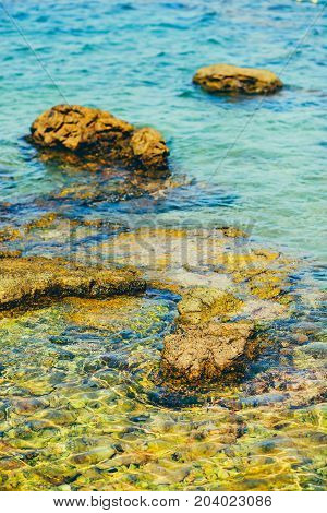 Sea Coast. Sea View. The Stony Coast Of The Adriatic Sea