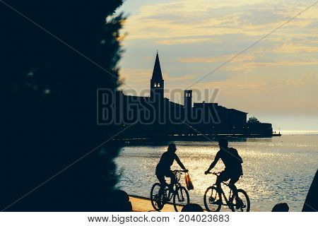 Sunset On The Seashore. City View Walk Along The Seafront