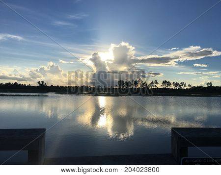 Beautiful And Peaceful Sunset In The Marshes Of A Swamp